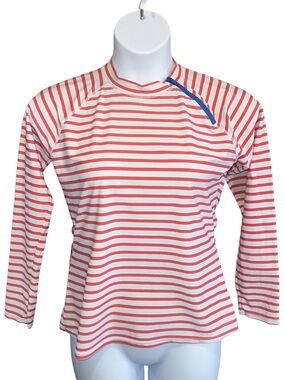 Cabana Life Women’s Large Red/White Striped UPF50+ Long-Sleeve Zipper Rashguard
